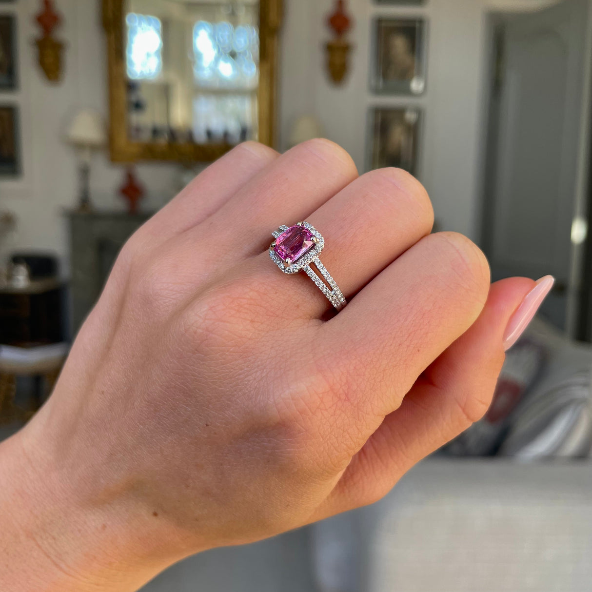 Engagement | 18ct white gold, pink sapphire and diamond ring