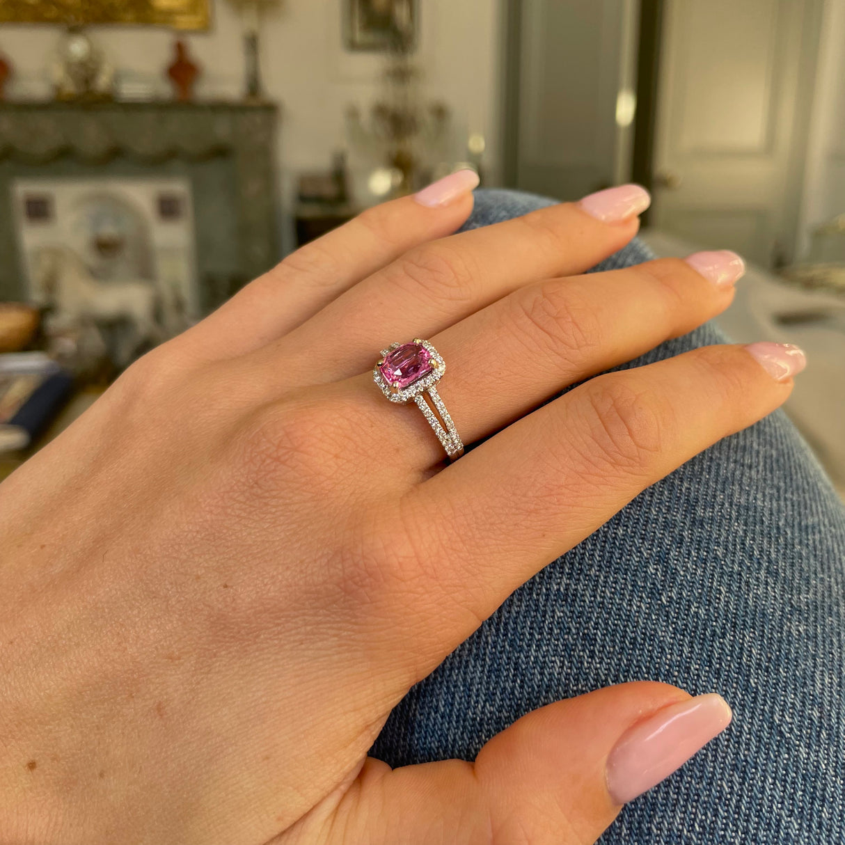 Engagement | 18ct white gold, pink sapphire and diamond ring