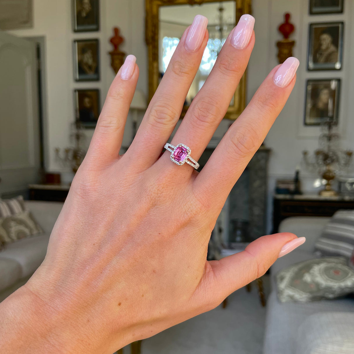 Engagement | 18ct white gold, pink sapphire and diamond ring