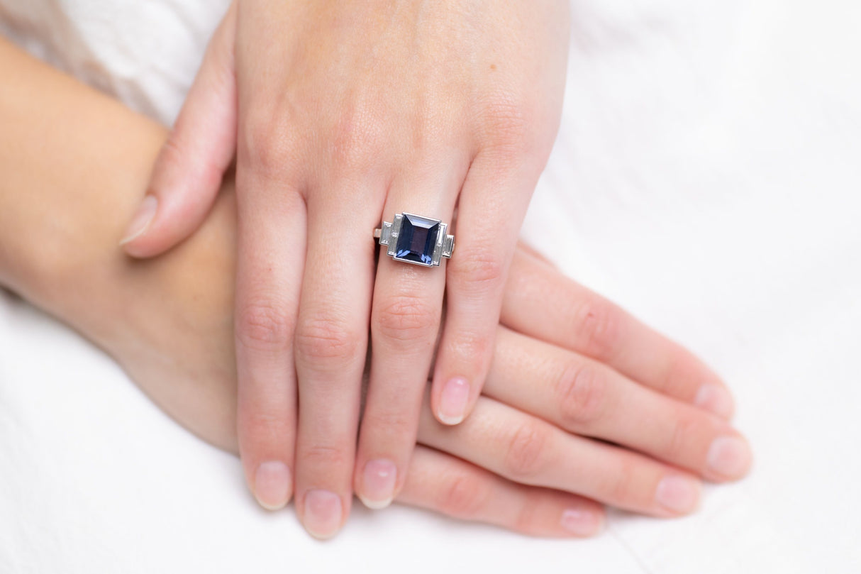 Platinum, Natural Violet-Blue Spinel and Diamond Ring
