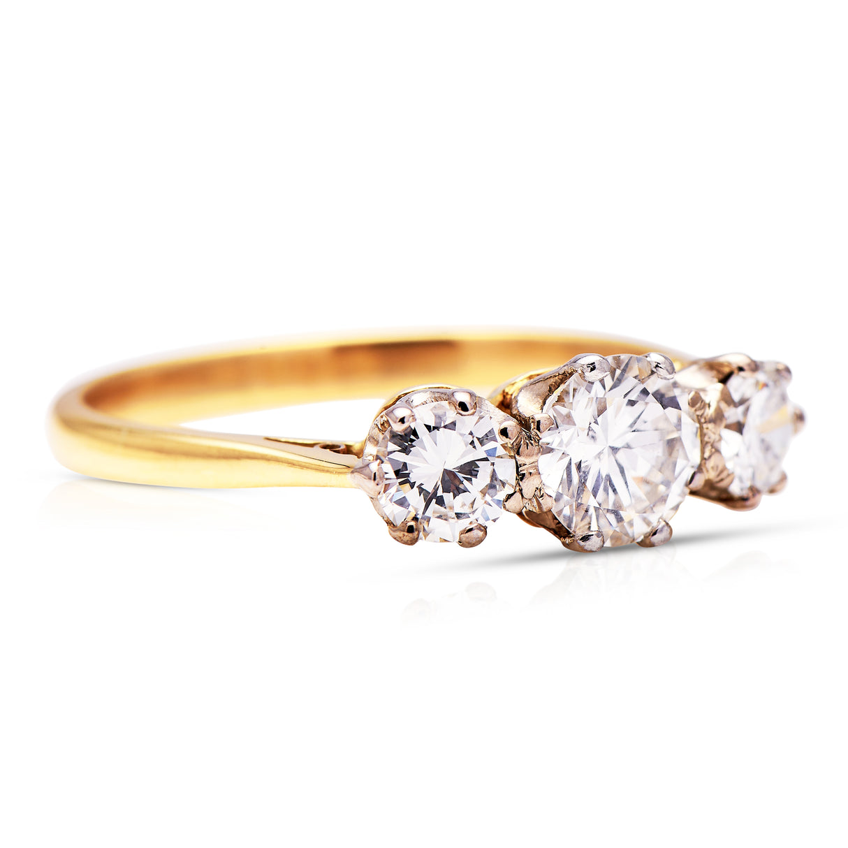 Vintage diamond three stone engagement ring, 18ct yellow gold