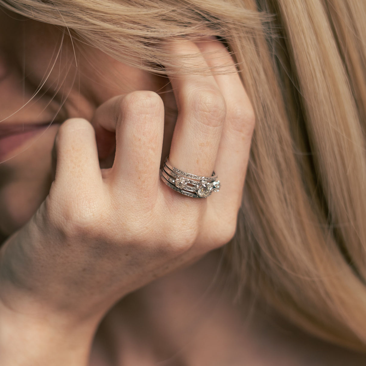 Art Deco, 18ct White Gold, Three-Stone Diamond Ring | Antique Rings | Antique Ring Boutique | Vintage Engagement Rings | Antique Engagement Rings | Antique Jewellery Company | Vintage Jewellery