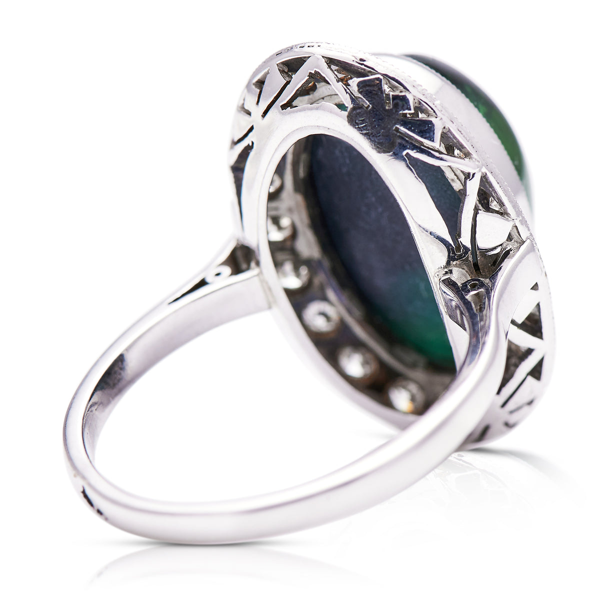 Art Deco, French 18ct white gold, cabochon tourmaline and diamond ring