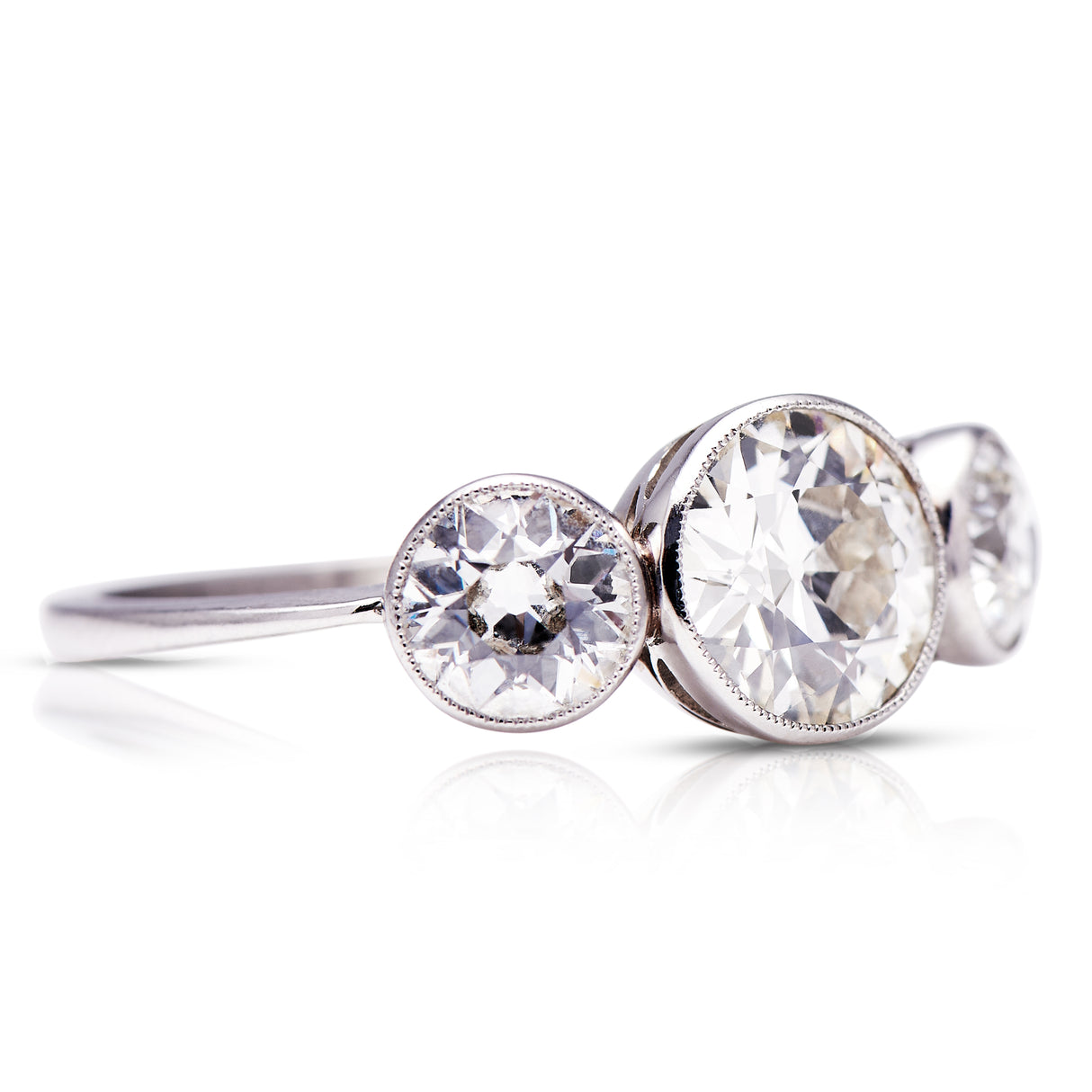 Vintage | Art Deco, platinum, large diamond three-stone ring