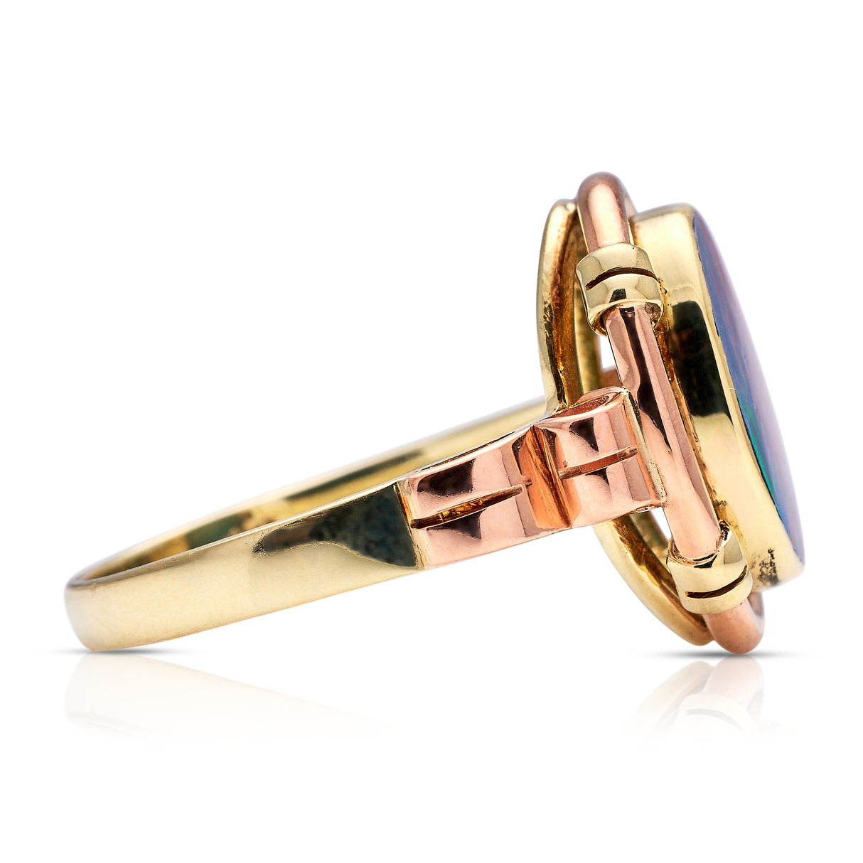 Antique | 1920s, black opal ring, rose & yellow gold