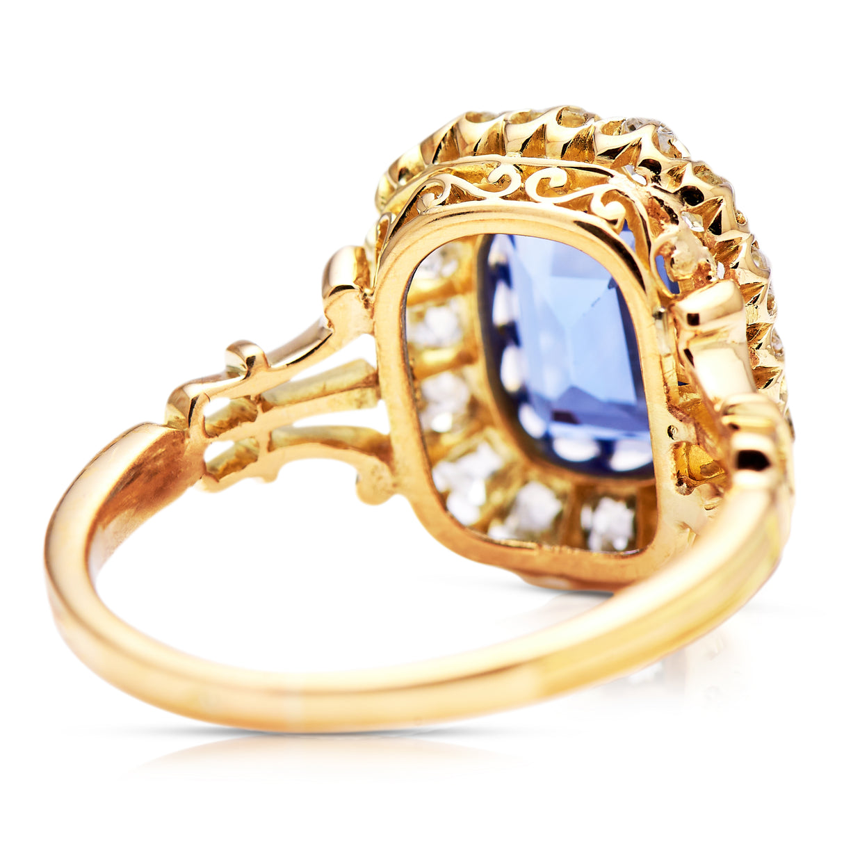 Antique, ceylon sapphire and diamond cluster ring, 18ct yellow gold