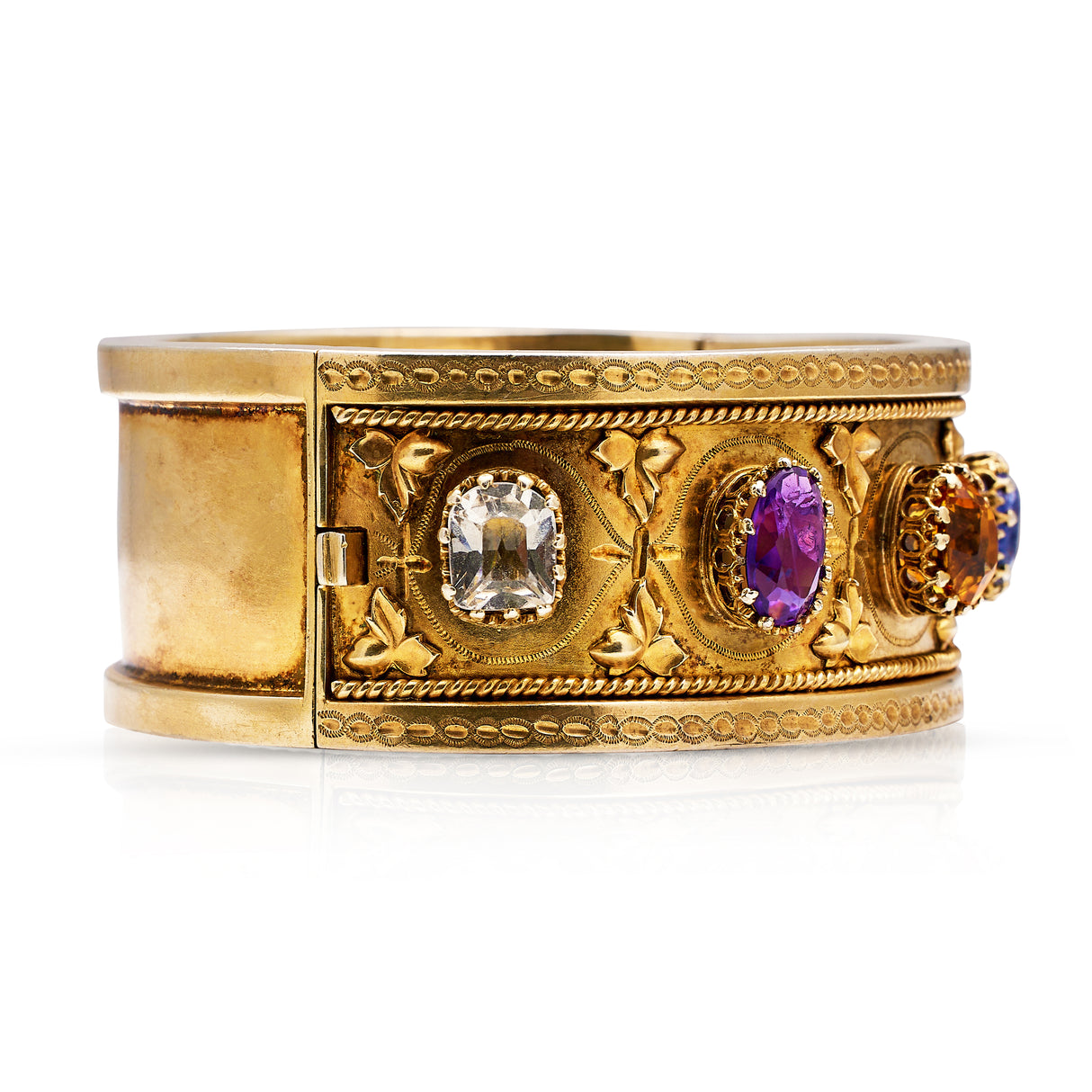 Sapphire, garnet, rock crystal, citrine and amethyst bangle, silver-gilt