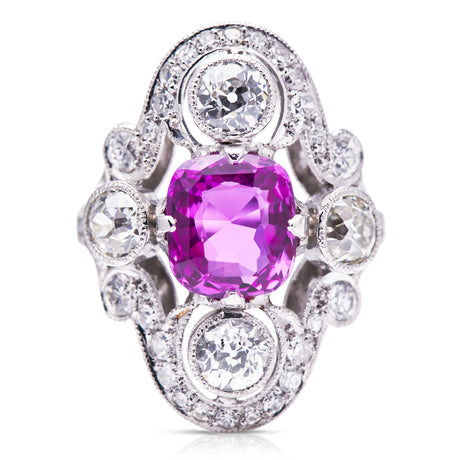 Art-Deco-Saddle-Ring-Pink-Sapphire-Diamond-Millegrain-Antique