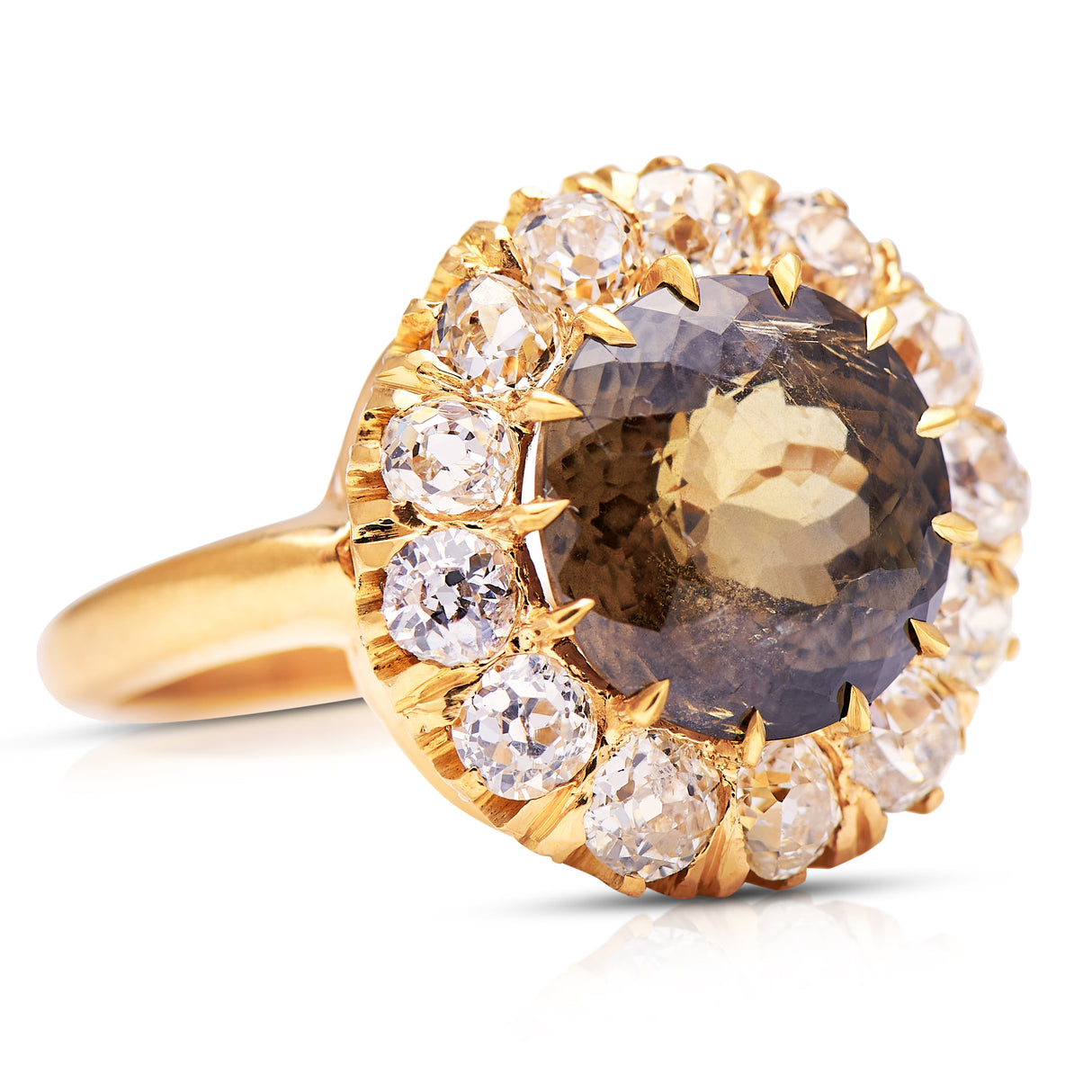 French, Belle Époque 5.06ct green-yellow sapphire and diamond engagement ring