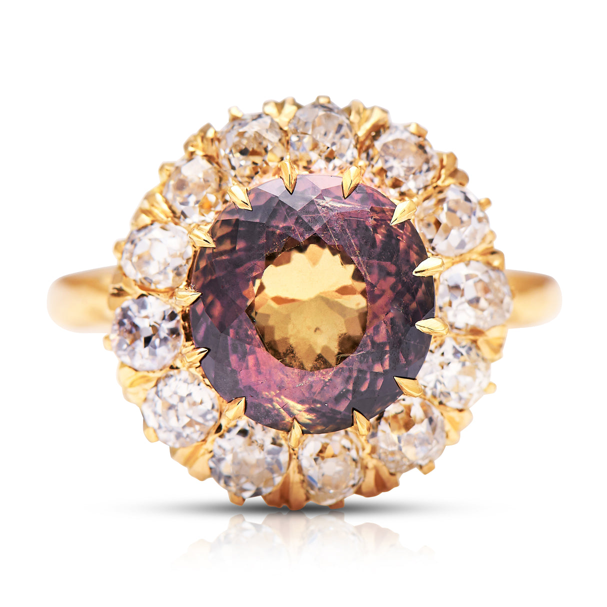 French, Belle Époque 5.06ct green-yellow sapphire and diamond engagement ring