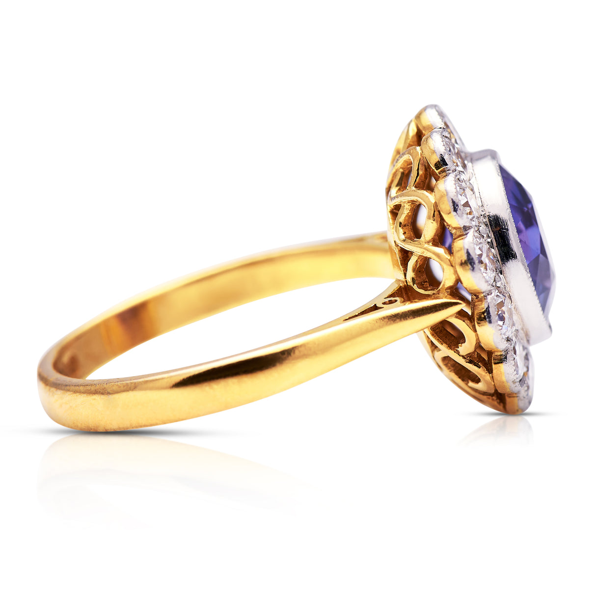 A rare, Edwardian, 18ct gold, violet sapphire & diamond ring