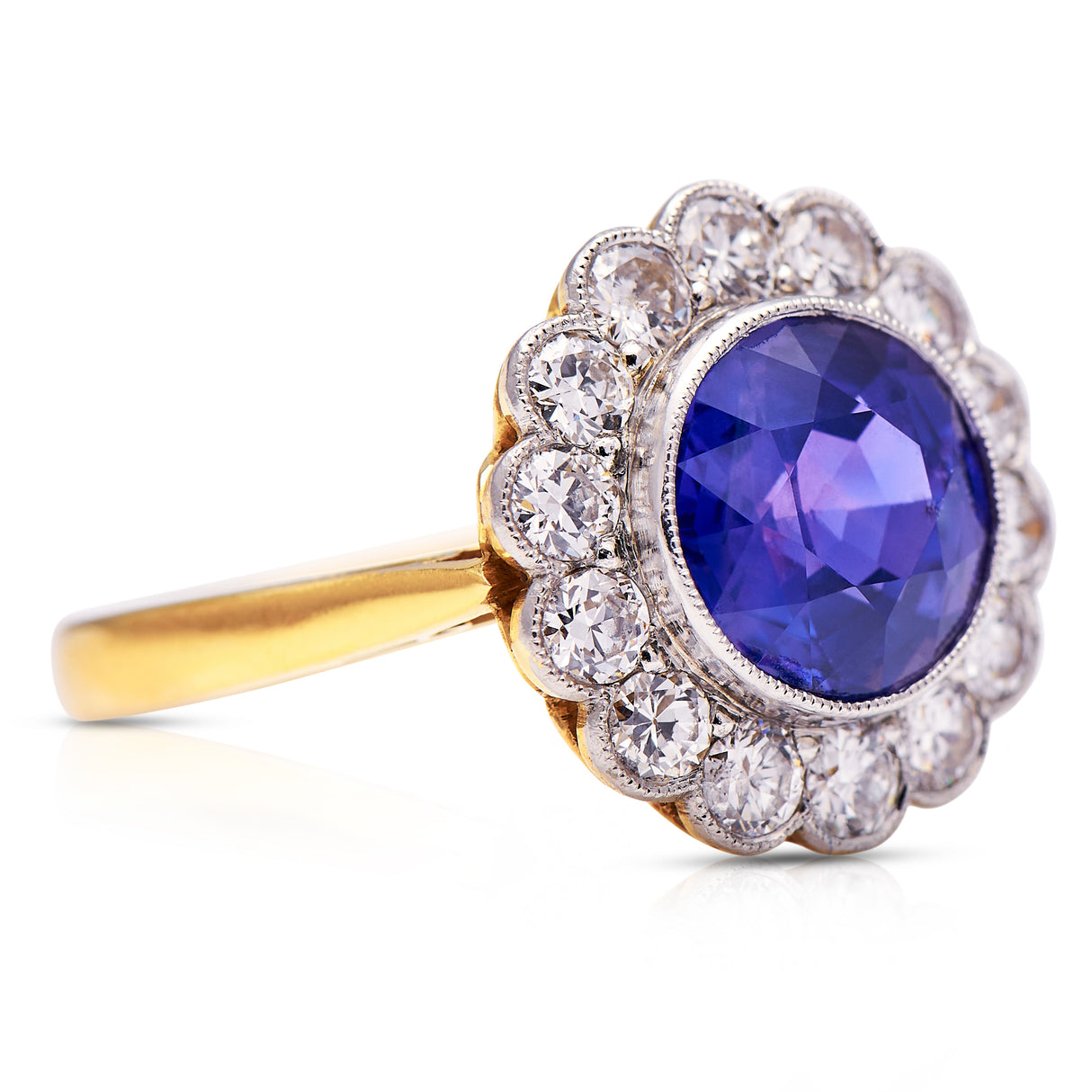 A rare, Edwardian, 18ct gold, violet sapphire & diamond ring