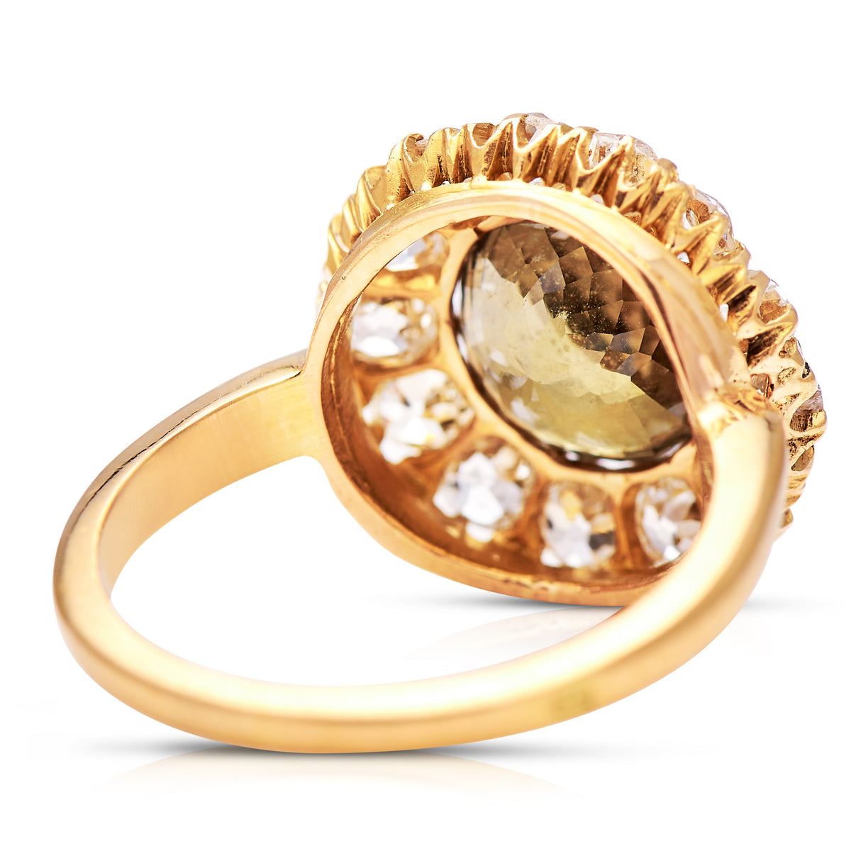 French, Belle Époque 5.06ct green-yellow sapphire and diamond engagement ring