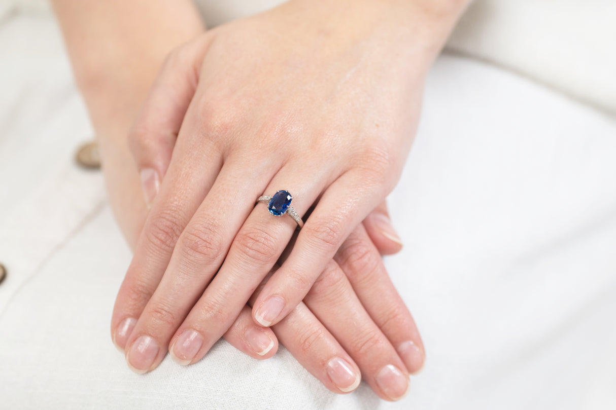 Art Deco, platinum, Burmese sapphire and diamond ring