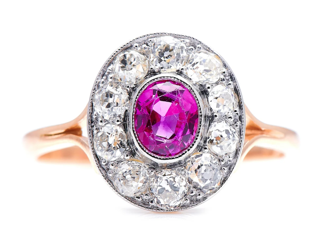 Art Deco, ruby and diamond ring and Victorian, topaz and diamond cluster ring