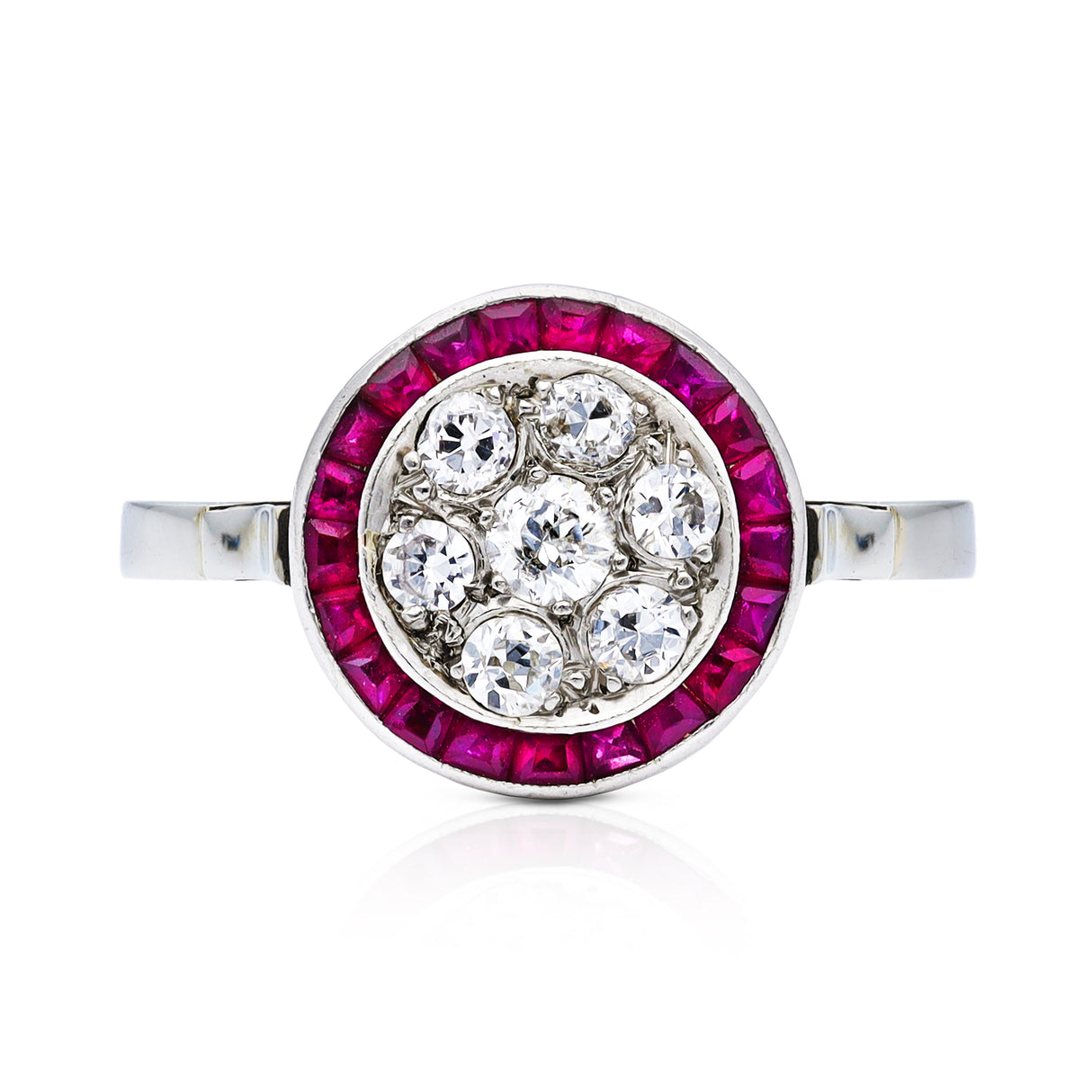 Art Deco ruby and diamond ring, front view.