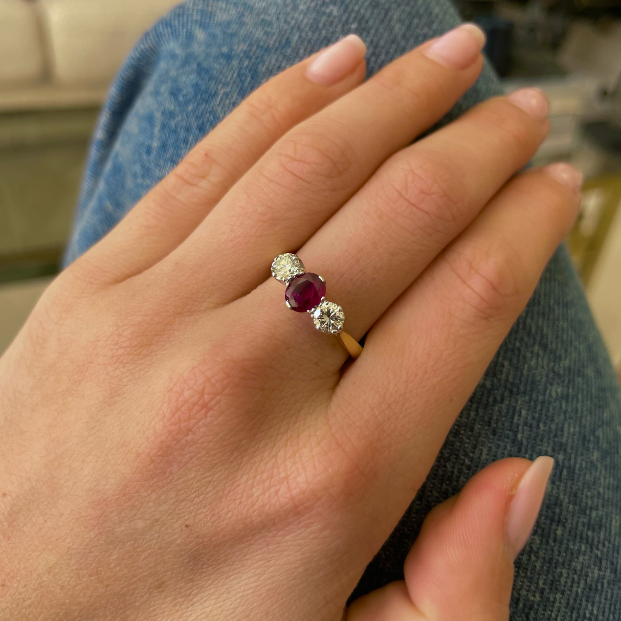 Vintage ruby and diamond engagement ring, 18ct yellow gold