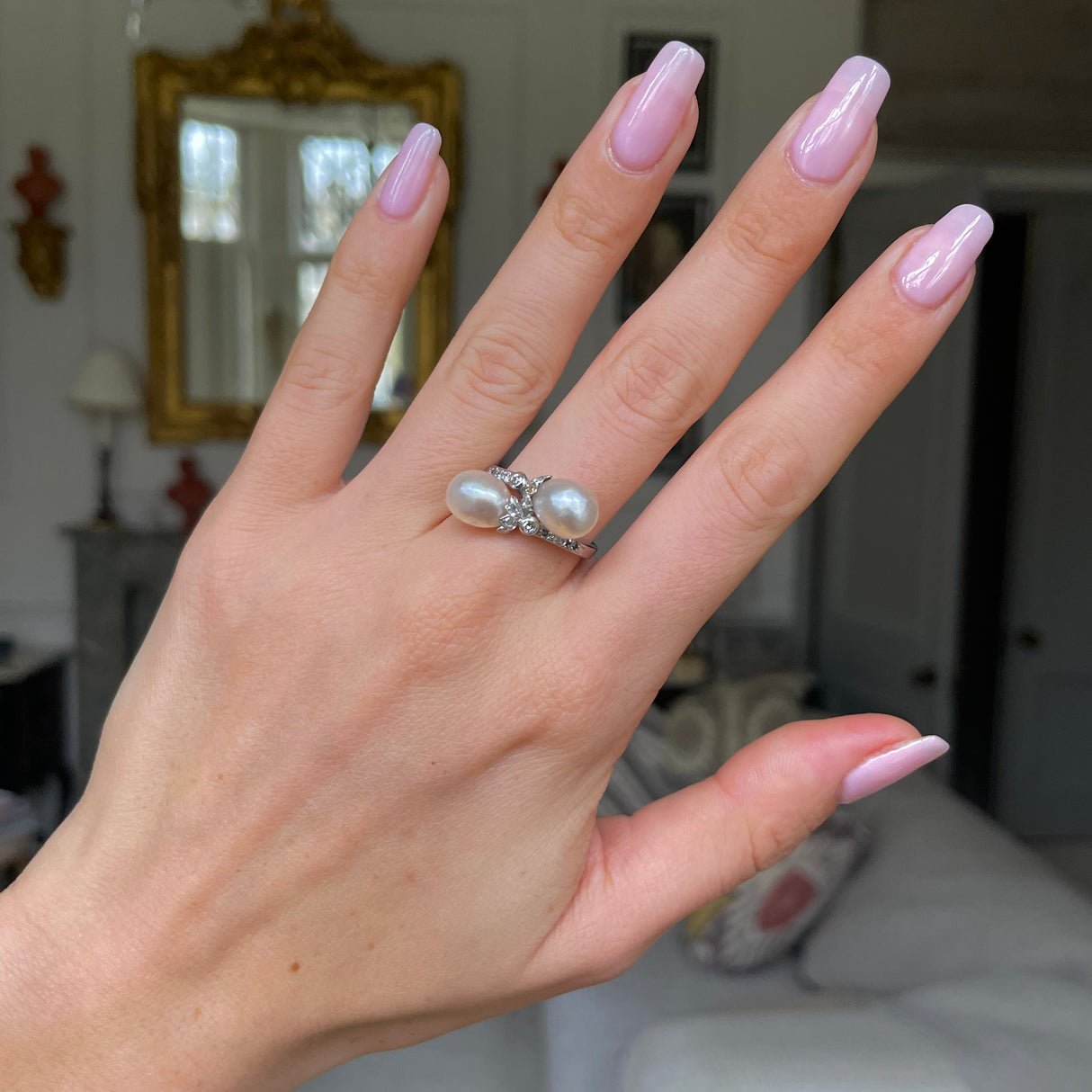 Antique, Edwardian, natural pearl & diamond ring