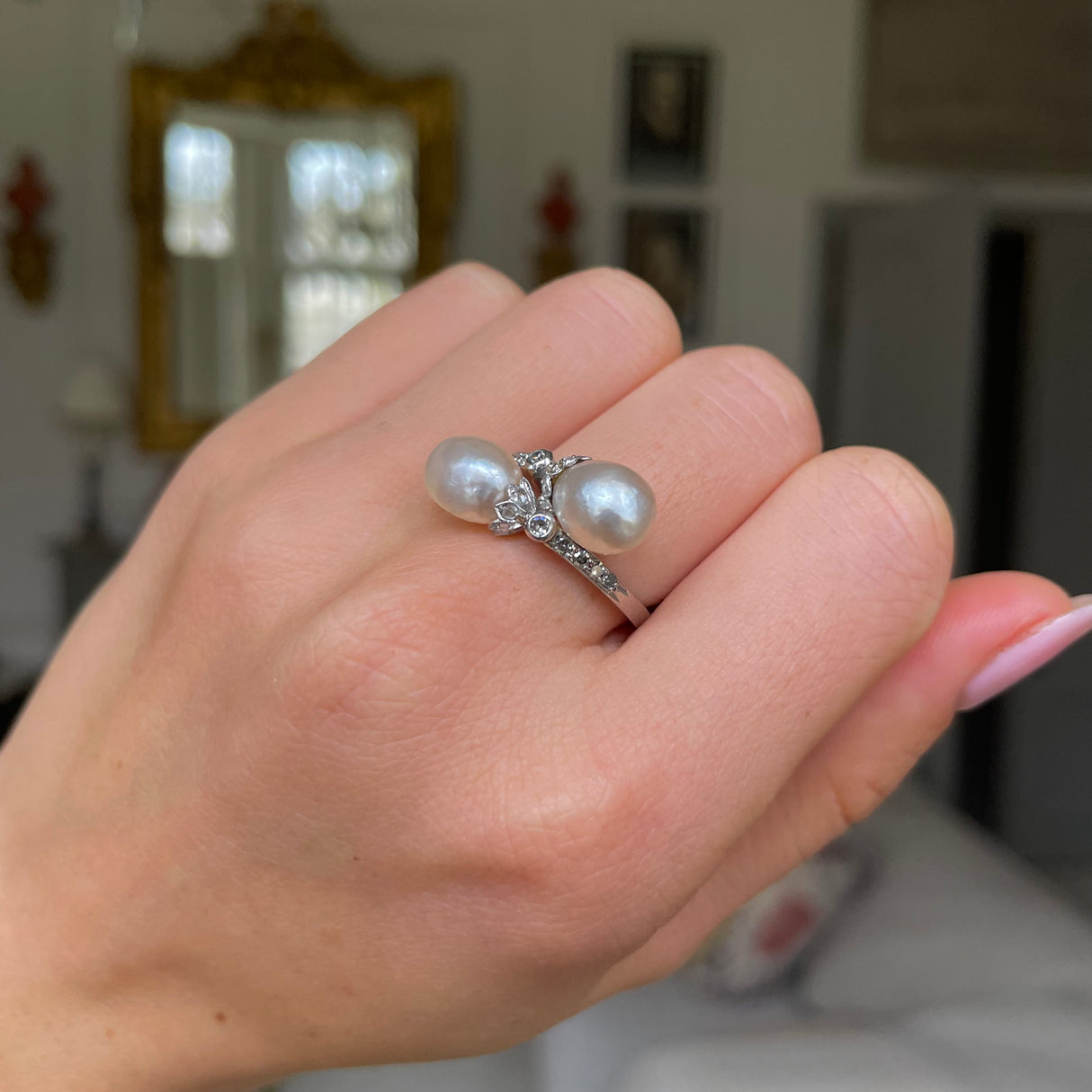 Antique, Edwardian, natural pearl & diamond ring