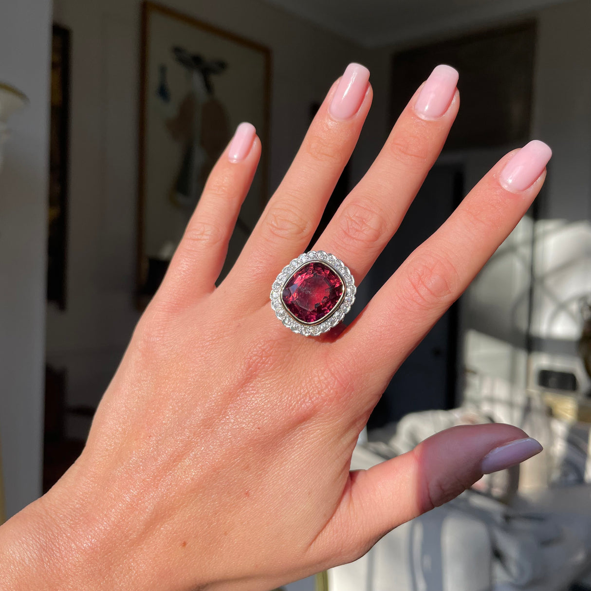 Edwardian, 18ct gold, rubellite tourmaline and diamond ring