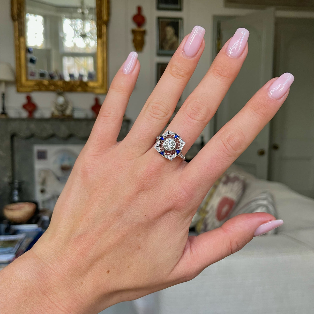 Vintage, platinum, diamond and sapphire ring