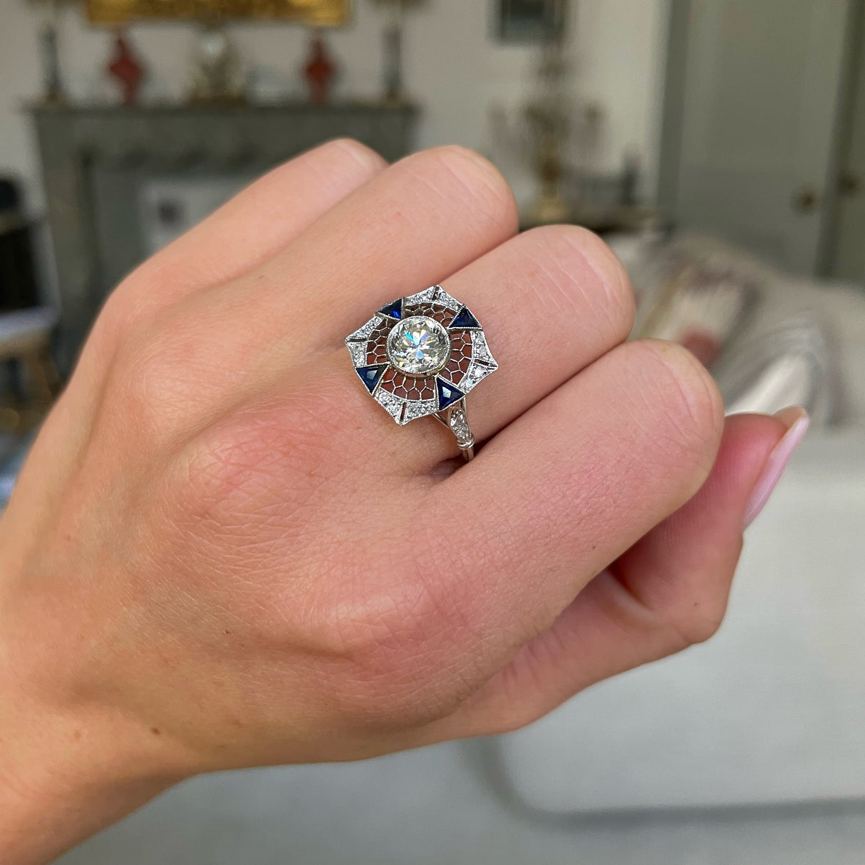 Vintage, platinum, diamond and sapphire ring
