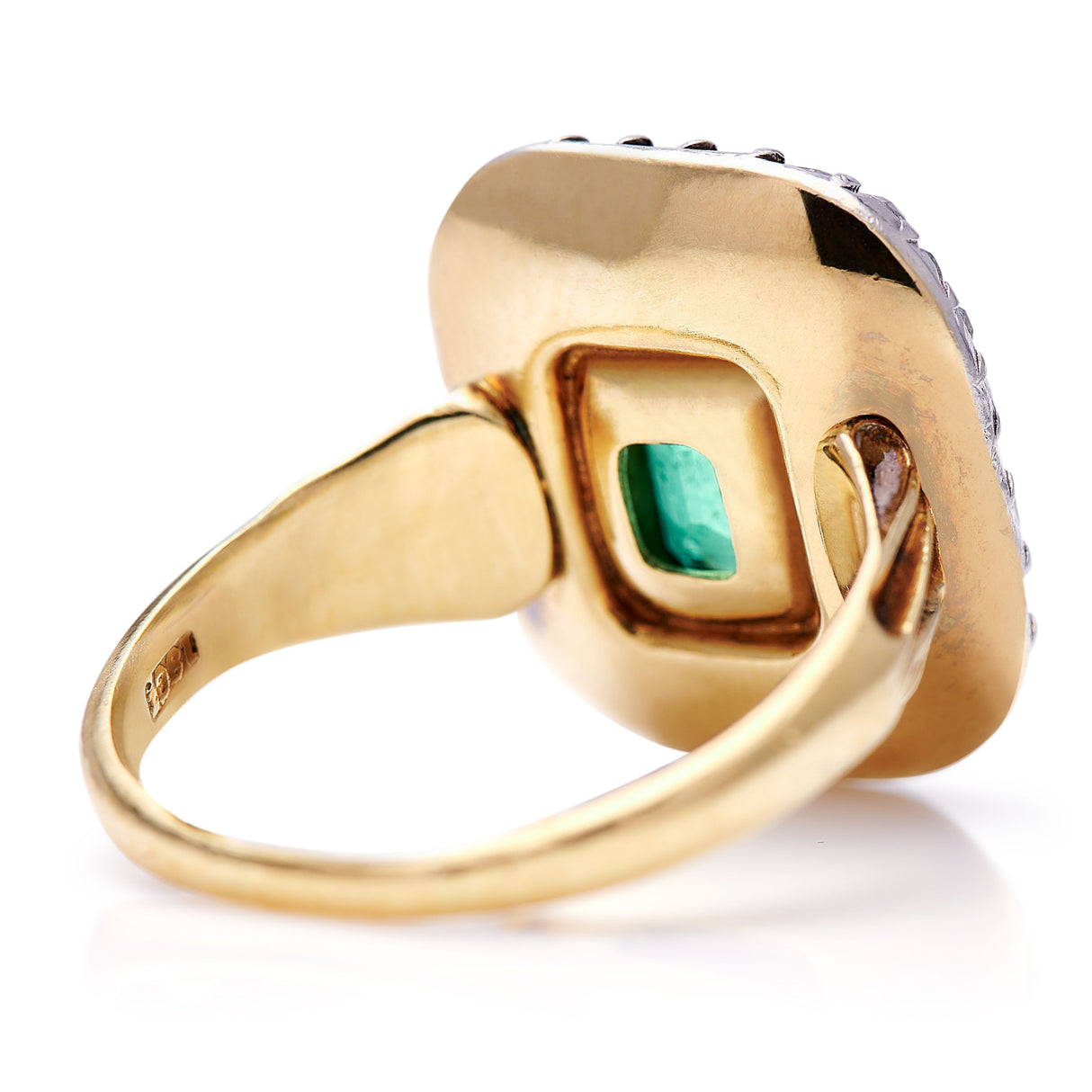 Georgian emerald and diamond cluster, rear view.