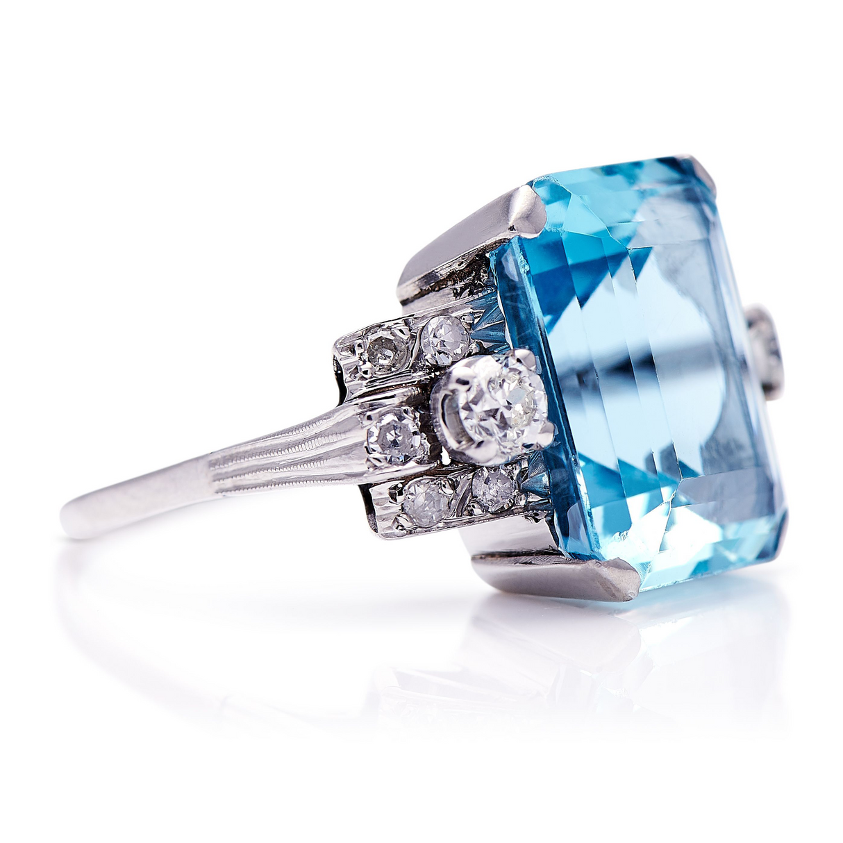 Untreated Antique New edit. Art Deco, 14ct Gold, Aquamarine and Diamond Engagement Ring side 2hb,jejhb