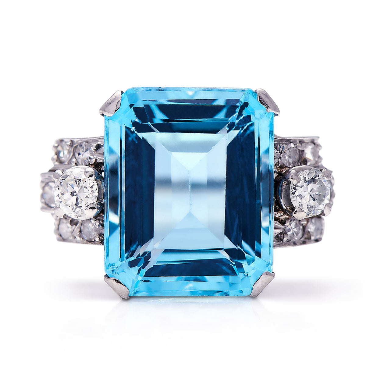 Untreated Antique New edit. Art Deco, 14ct Gold, Aquamarine and Diamond Engagement Ring