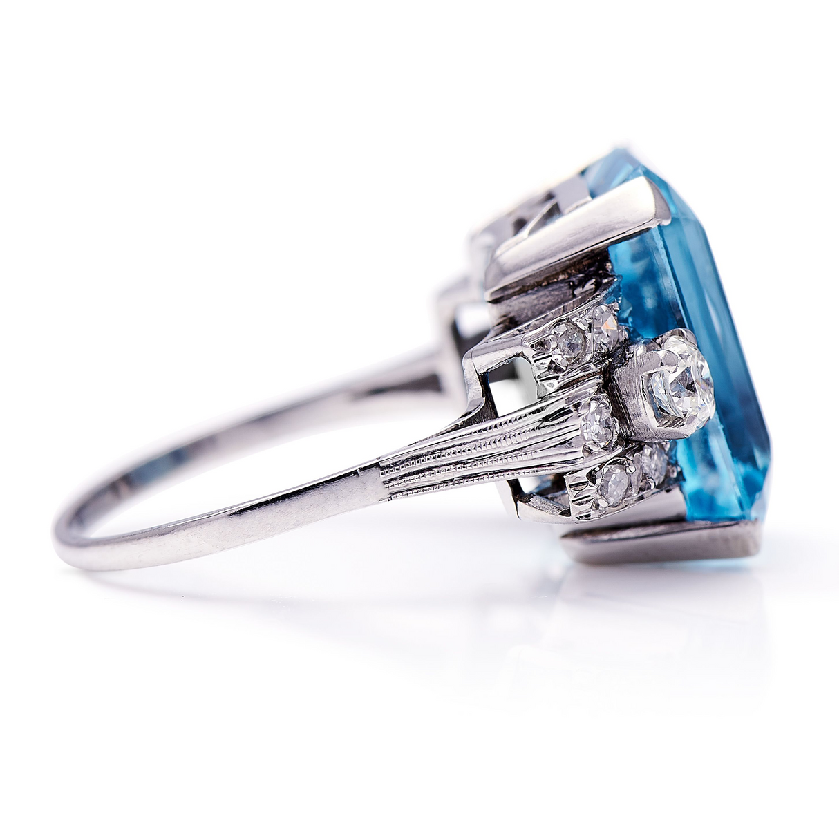 Untreated Antique New edit. Art Deco, 14ct Gold, Aquamarine and Diamond Engagement Ring