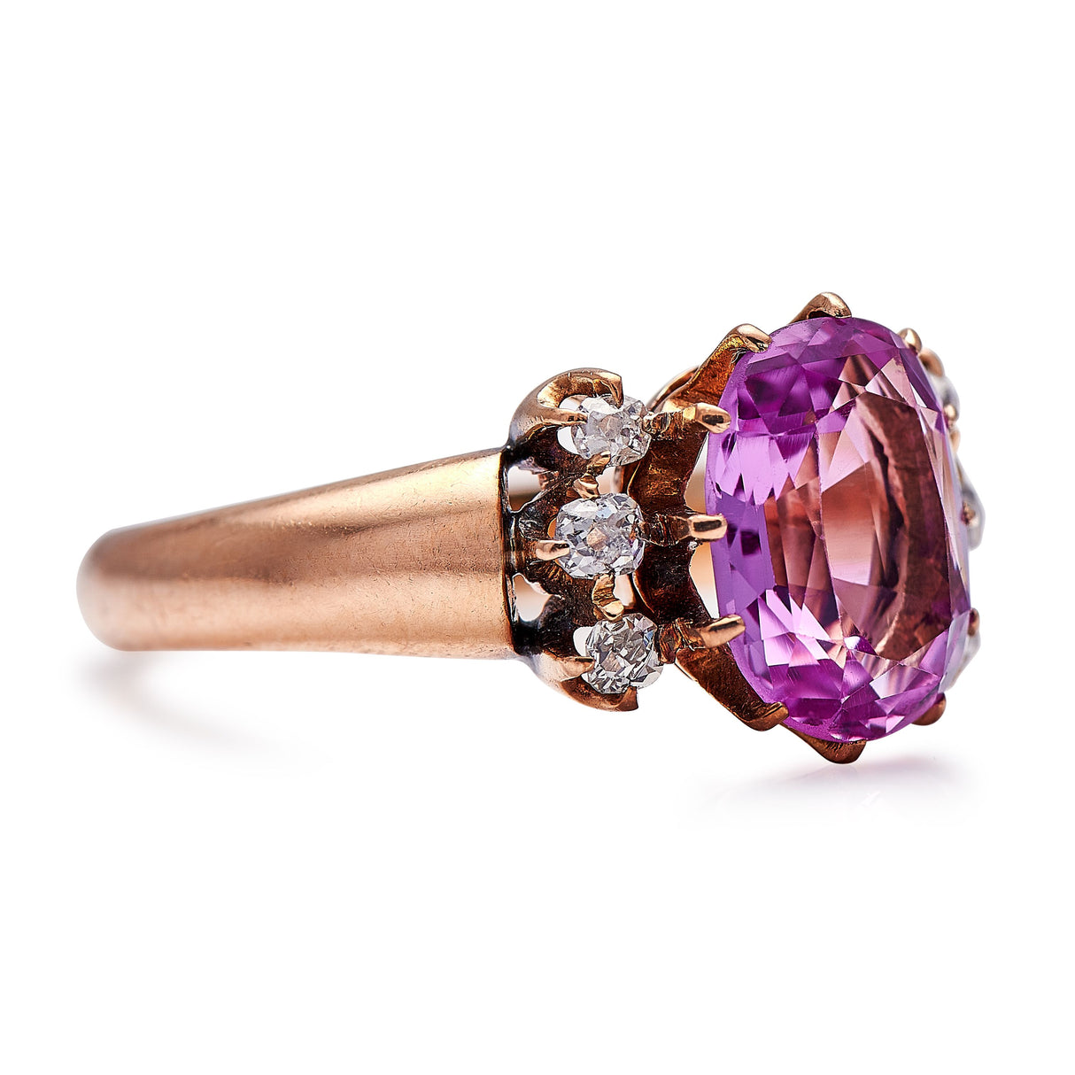 Untreated Antique Victorian, 18ct Gold, Pink Topaz and Diamond Engagement Ring