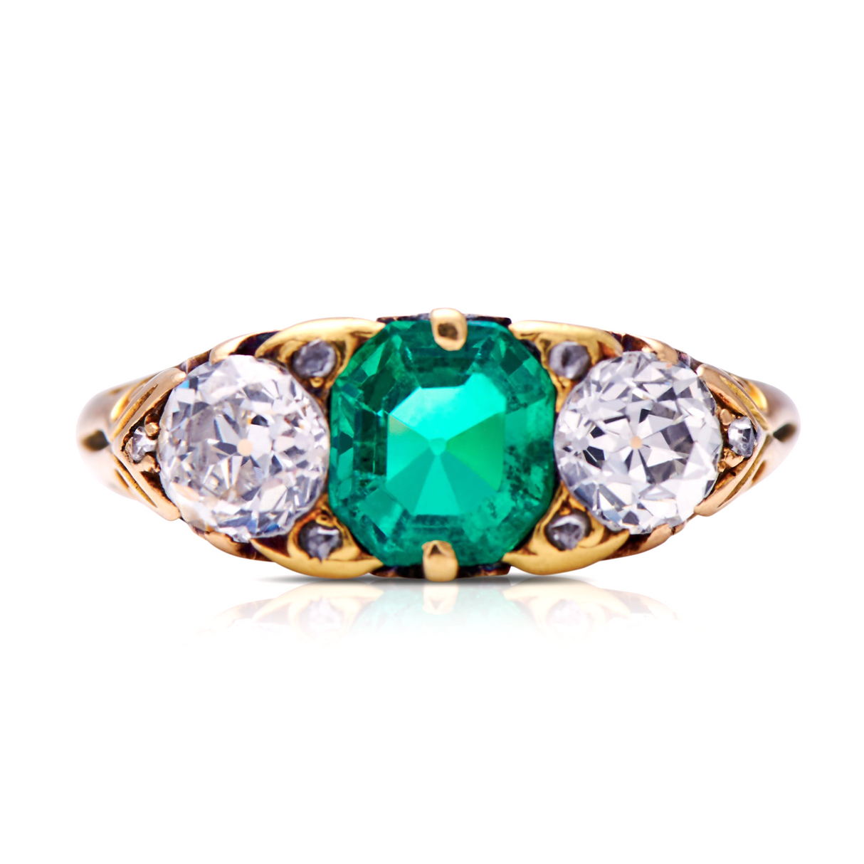 Untreated Antique Victorian, 18ct gold, Colombian Emerald and Diamond Ring