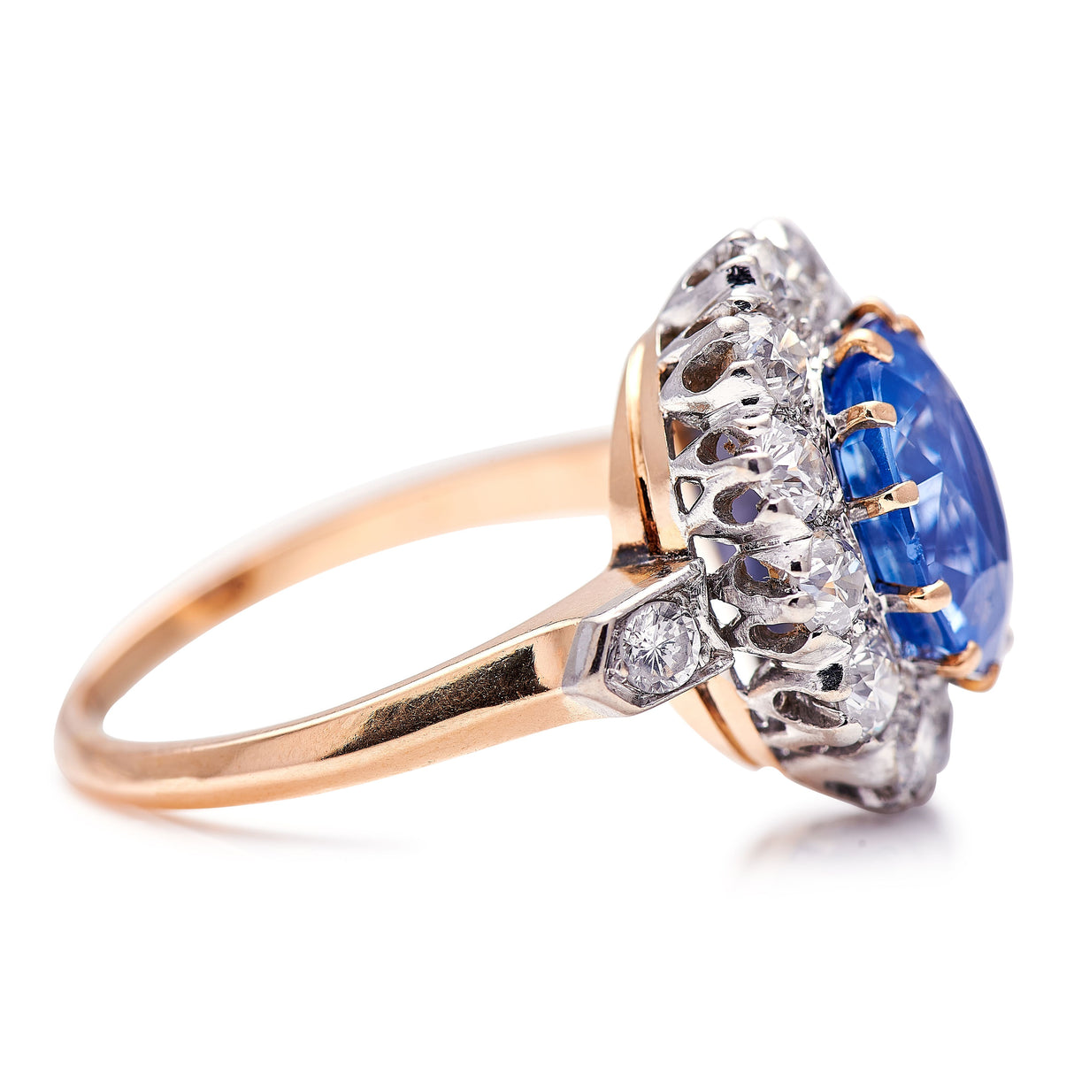 Untreated Vintage, French, 18ct Gold, Cornflower Blue Sapphire and Diamond Engagement Ring