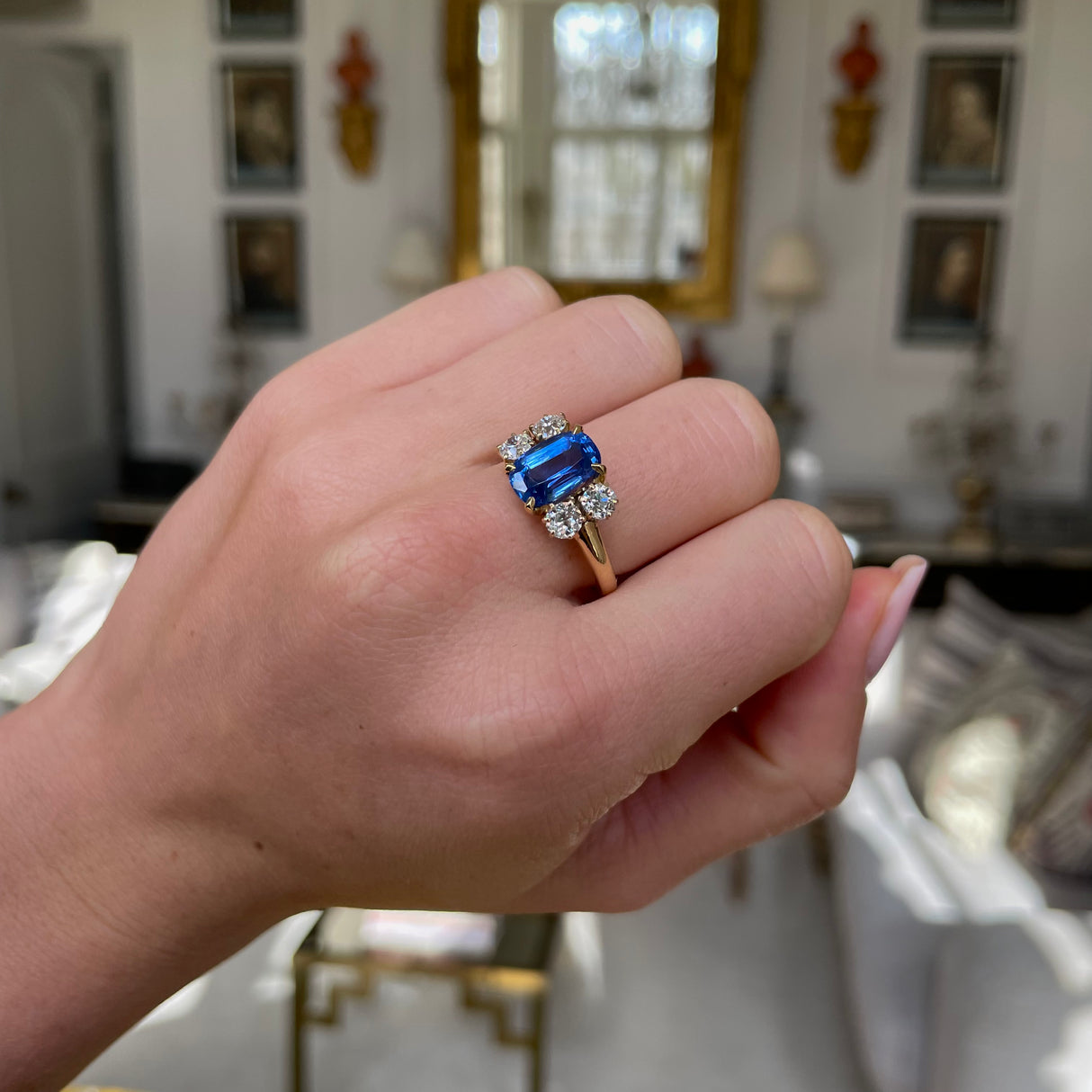 Antique Victorian Burmese sapphire and diamond engagement ring, 18ct yellow gold