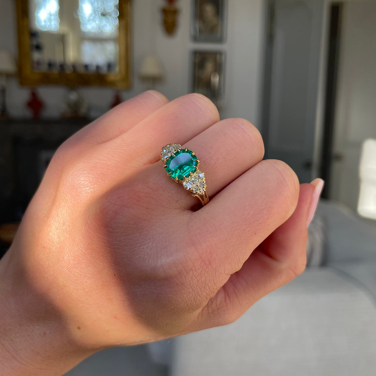 Victorian Colombian emerald and diamond ring, 18ct yellow gold