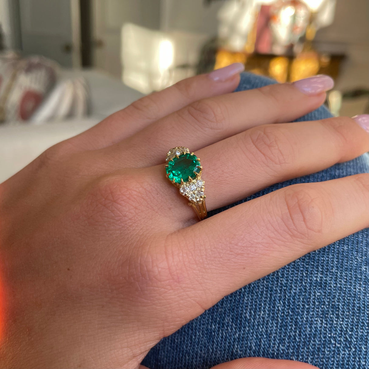 Victorian Colombian emerald and diamond ring, 18ct yellow gold