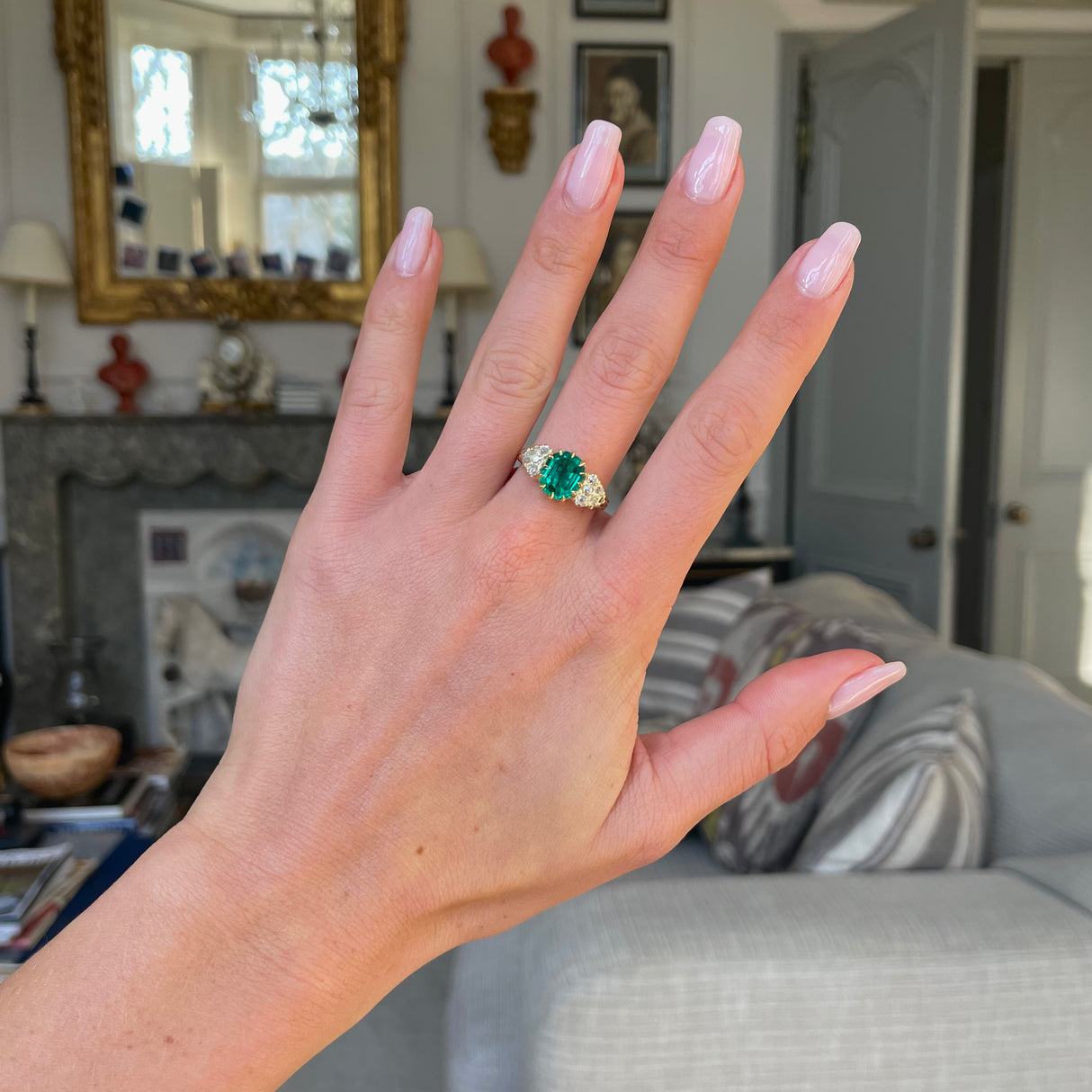 Victorian Colombian emerald and diamond ring, 18ct yellow gold