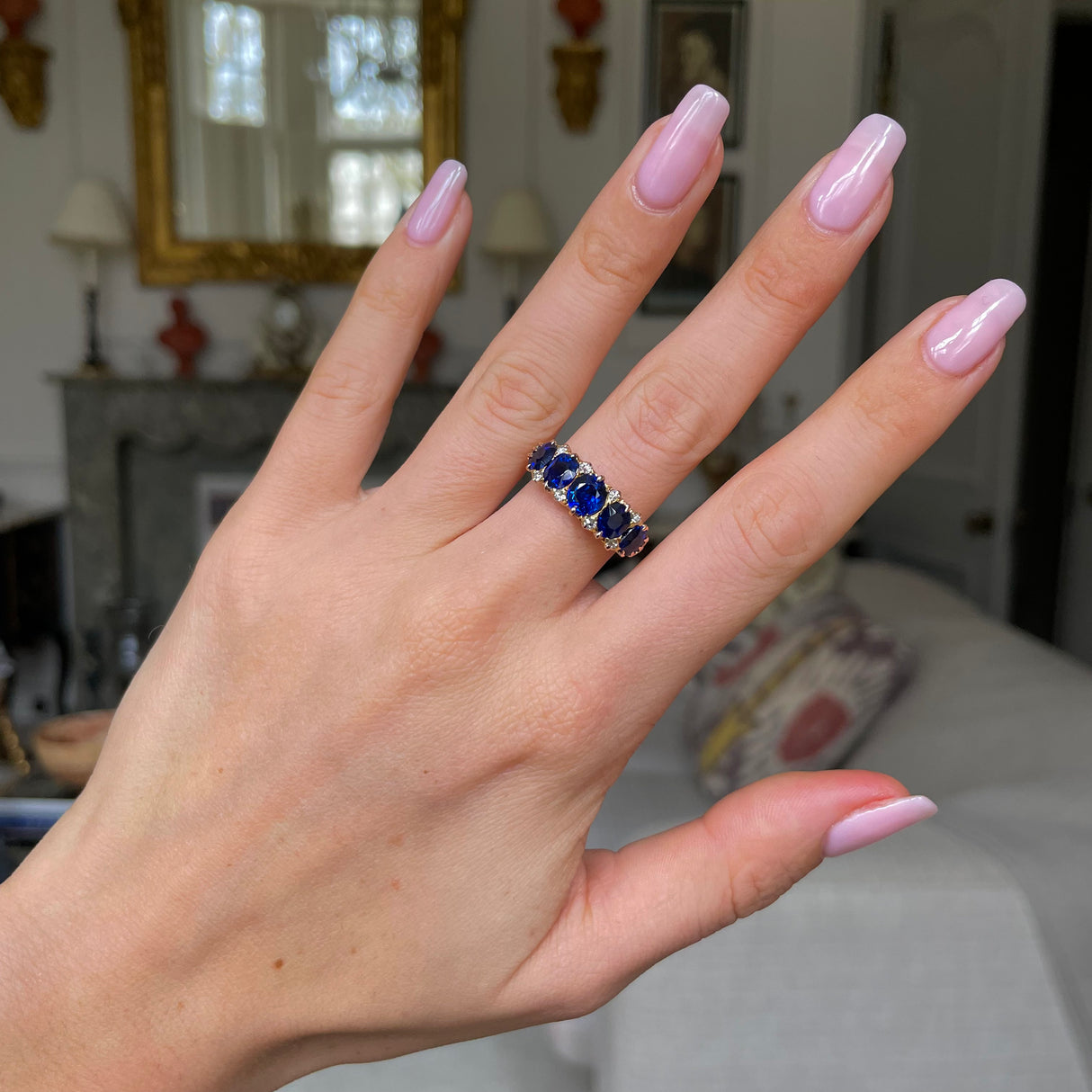 Victorian, 18ct gold, sapphire & diamond five-stone ring