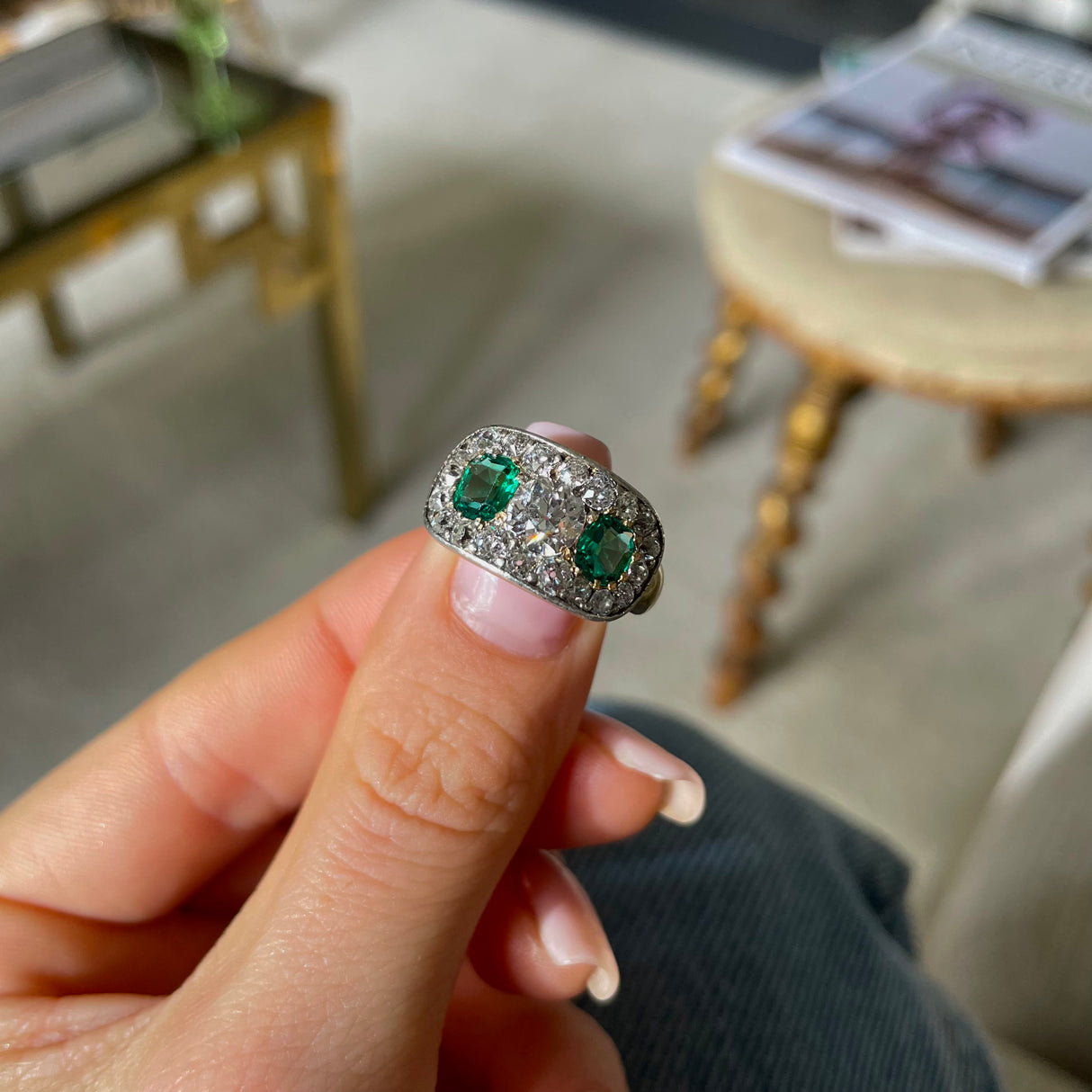 Antique | Victorian, emerald & diamond ring