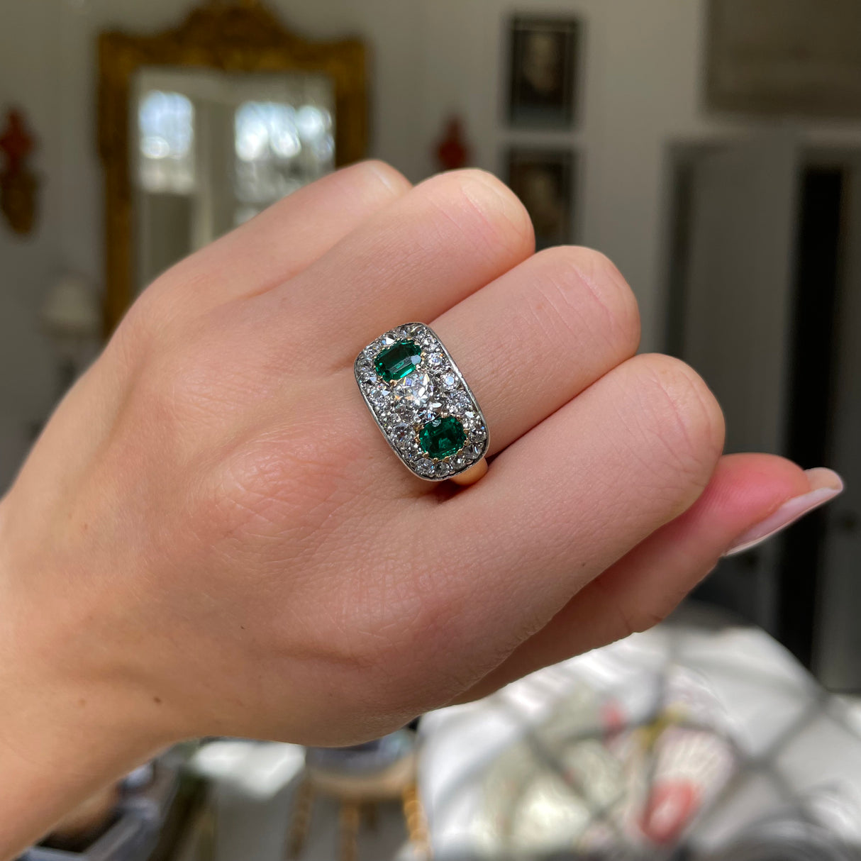 Antique | Victorian, emerald & diamond ring