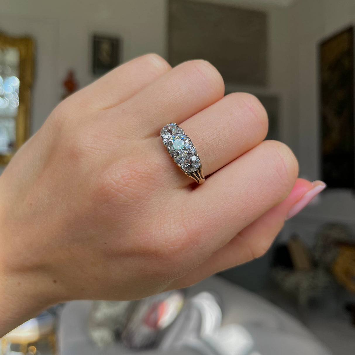 An exceptional Victorian diamond three-stone engagement ring, 18ct yellow gold