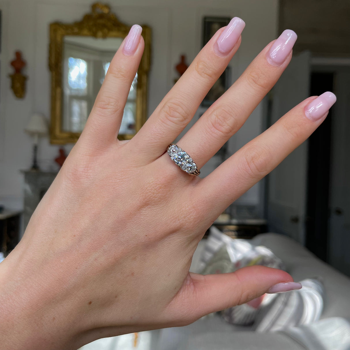 An exceptional Victorian diamond three-stone engagement ring, 18ct yellow gold