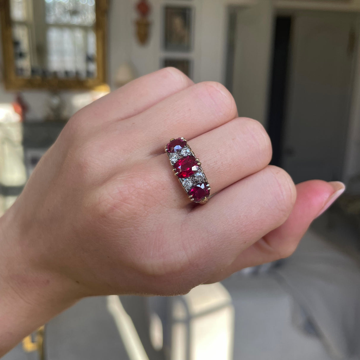 Victorian, ruby & diamond three-stone ring