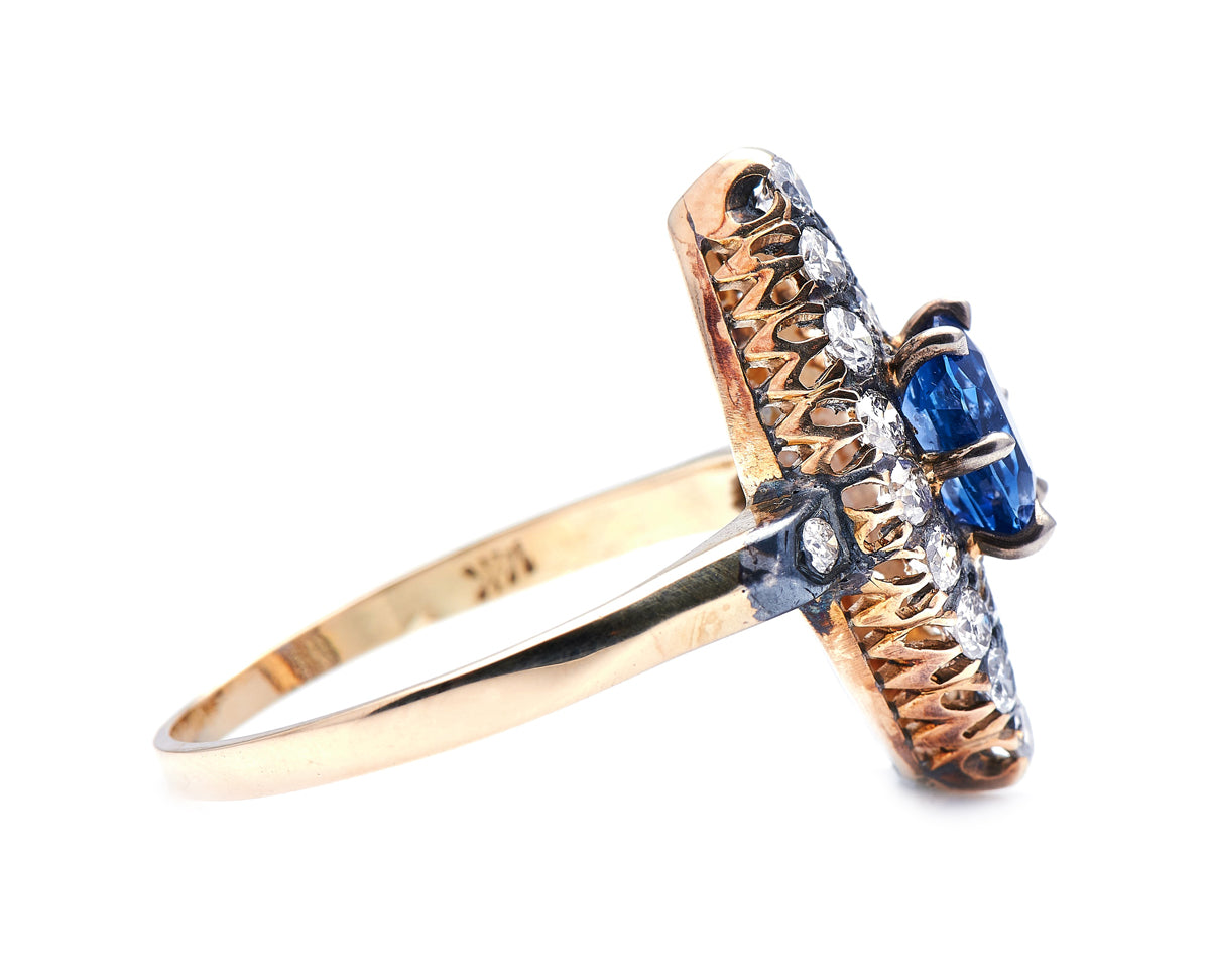 Edwardian, 14ct Gold, Sapphire and Diamond Navette Cluster Ring Antique_Rings | Vintage_rings | Antique Engagement Rings | Antique Ring Boutique | Vintage Engagement Rings | Antique Engagement Rings | Antique Jewellery company | Vintage Jewellery