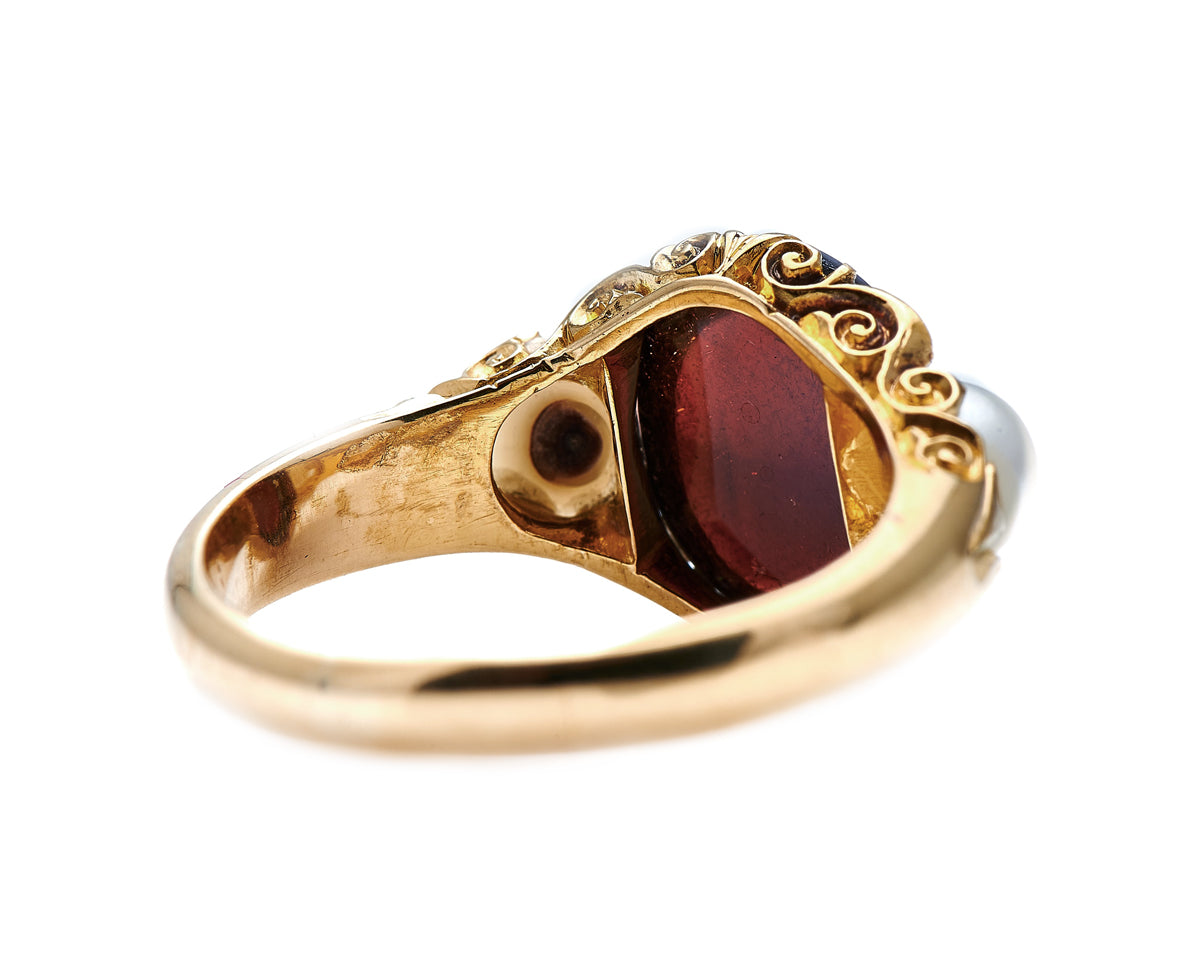 Victorian, 18ct Gold, Cabochon Garnet and Natural Pearl Ring| Antique Rings | Antique Ring Boutique | Vintage Engagement Rings | Antique Engagement Rings