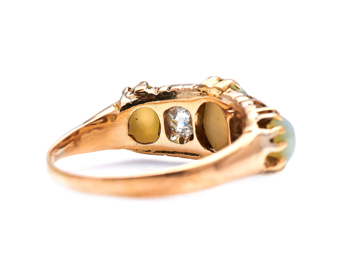 Victorian, 18ct Gold, Cats-Eye Chrysoberyl and Diamond Five-Stone Ring | Antique Rings | Antique Ring Boutique | Vintage Engagement Rings | Antique Engagement Rings