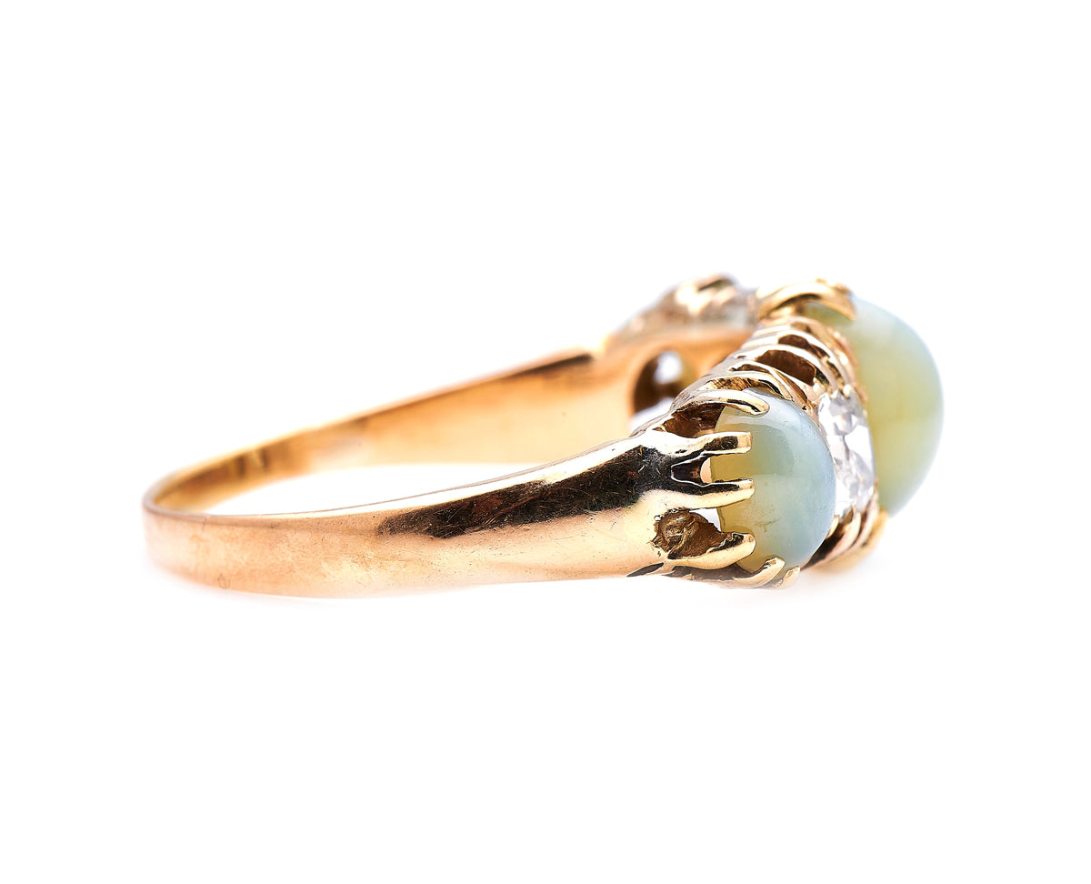 Victorian, 18ct Gold, Cats-Eye Chrysoberyl and Diamond Five-Stone Ring | Antique Rings | Antique Ring Boutique | Vintage Engagement Rings | Antique Engagement Rings