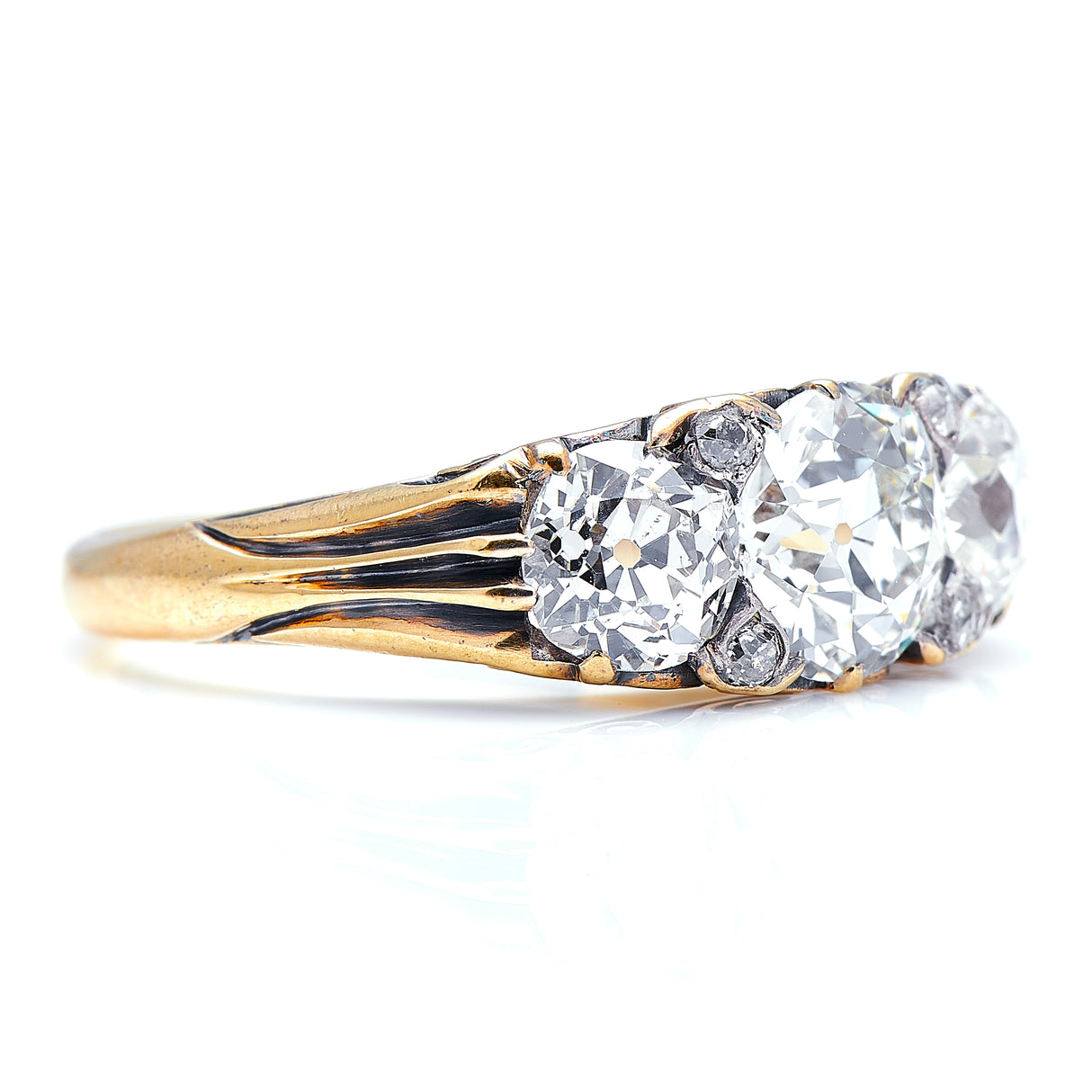 An exceptional Victorian diamond three-stone engagement ring, 18ct yellow gold