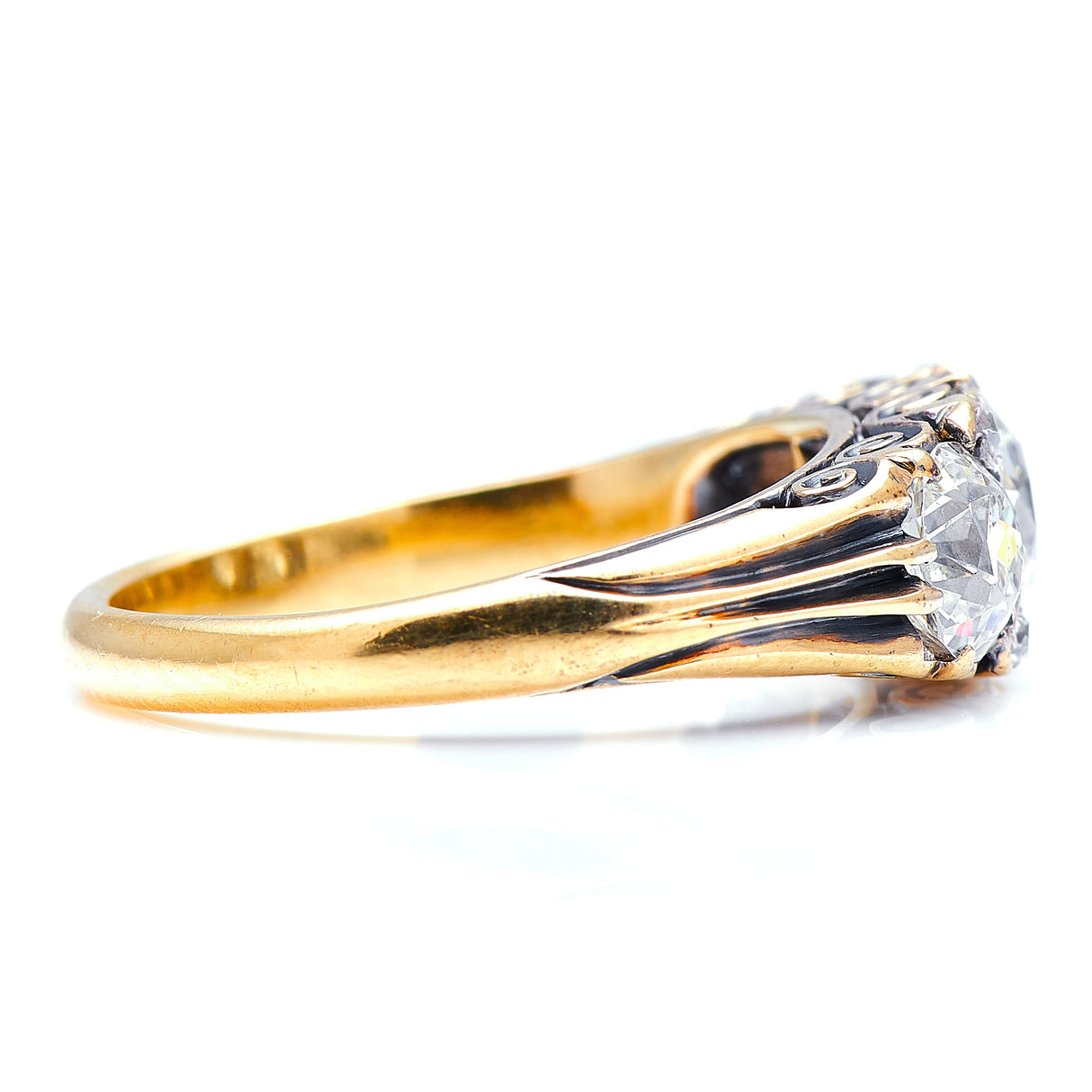 An exceptional Victorian diamond three-stone engagement ring, 18ct yellow gold