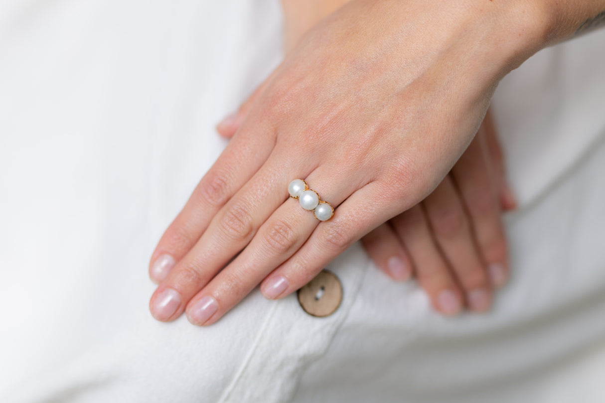 Victorian, 18ct Gold, Natural Pearl Three-Stone Ring | Antique Rings | Antique Ring Boutique | Vintage Engagement Rings | Antique Engagement Rings